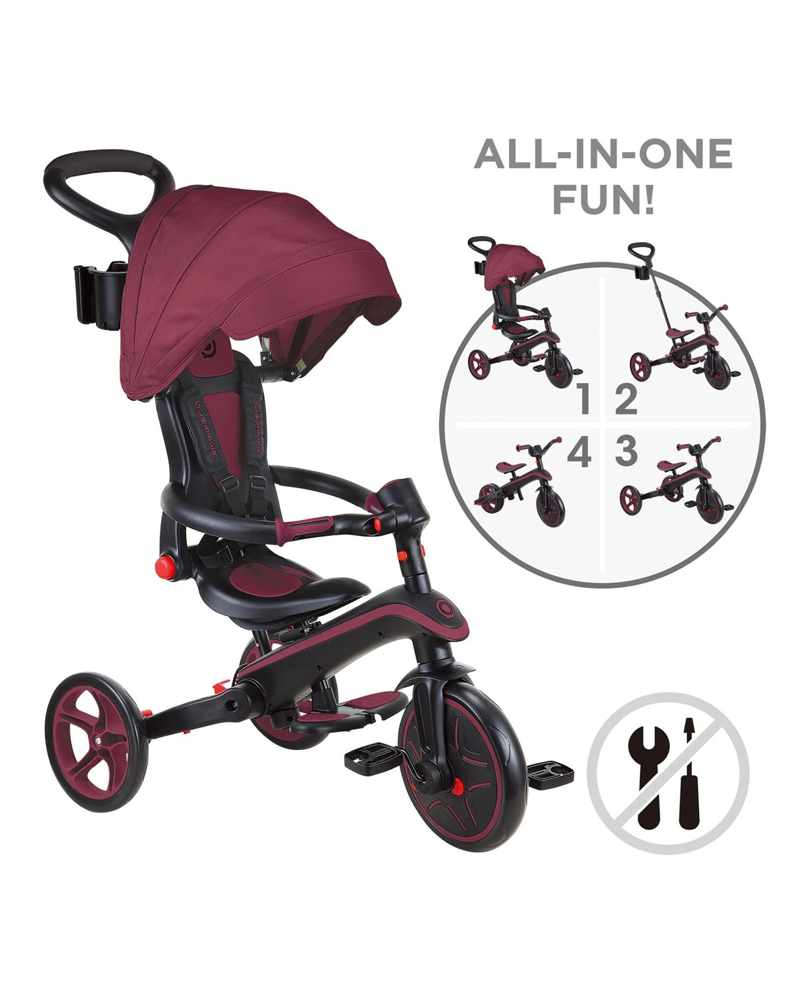 Globber Explorer Trike 4in1 Foldable Burgundy