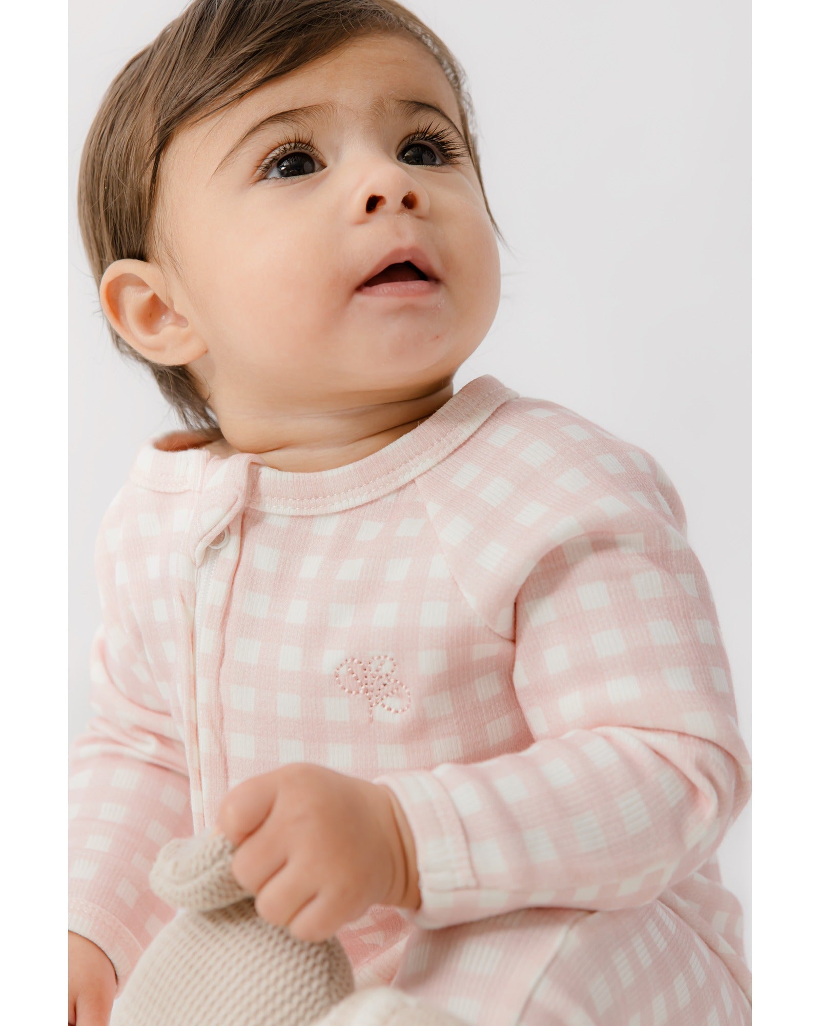 Homegrown Pink Gingham Rib Growsuit