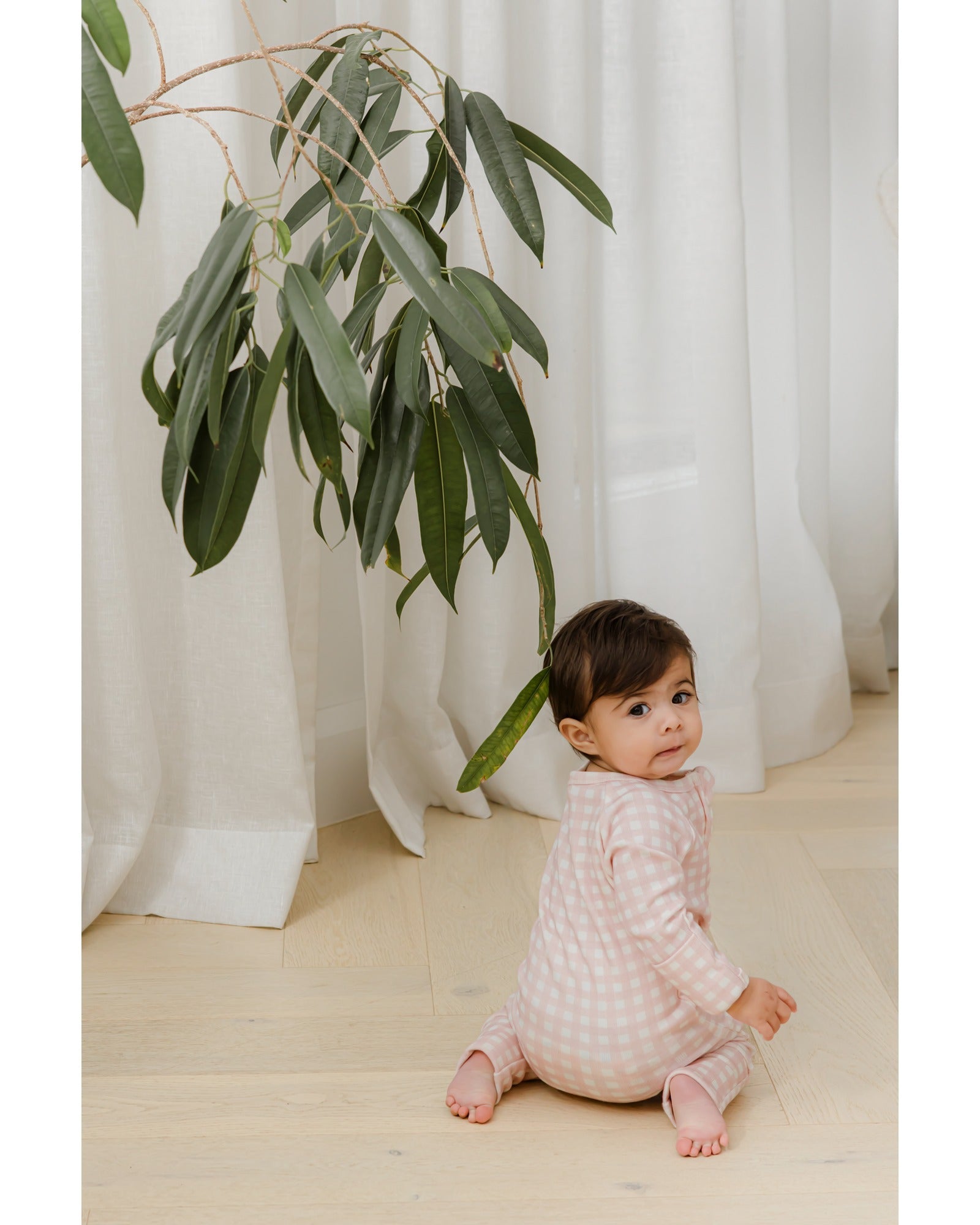 Homegrown Pink Gingham Rib Growsuit