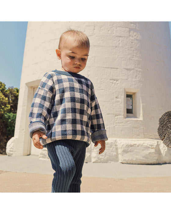 Kynd Baby Jacquard Knit Jumper - Navy Gingham