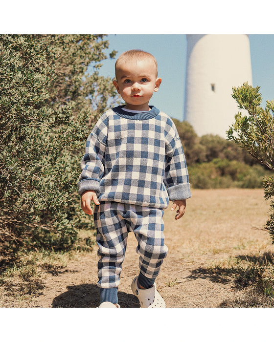 Kynd Baby Jacquard Knit Pants - Navy Gingham