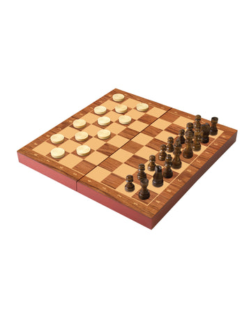Ambassador Folding Wood Chess Checkers Set