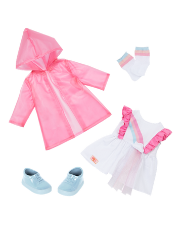 Our Generation Rainbow Printed Dress W Raincoat Outfit