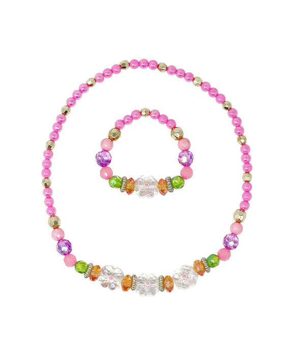 Pink Poppy Pixie Fantasy Flower Stretch Beaded Necklace and Bracelet