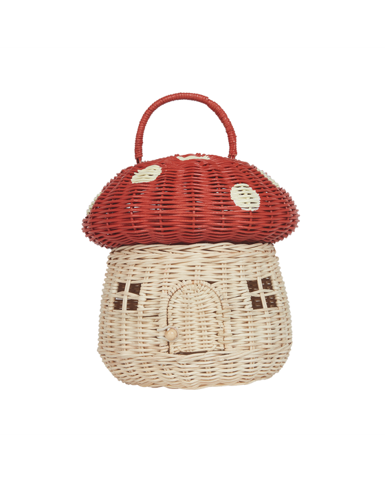 Olli Ella Rattan Mushroom Basket - Red