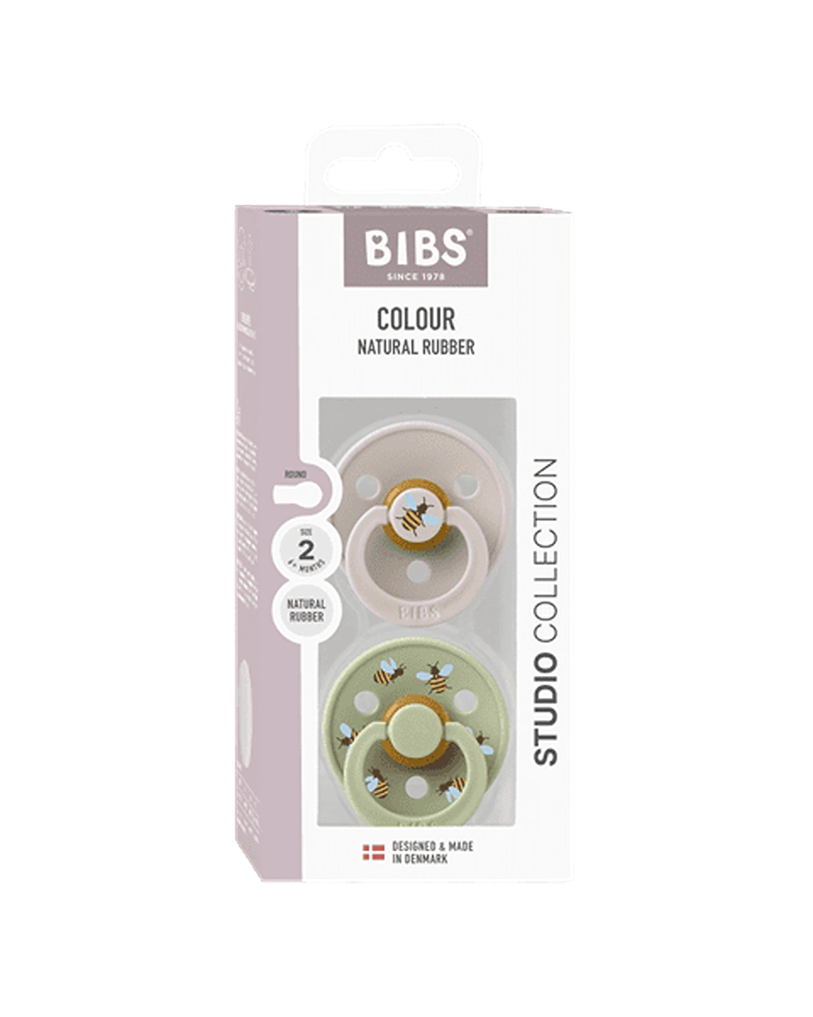 BIBS Pacifier Studio Colour 2 PACK Bumblebee Latex Size 2 Mushroom Mix