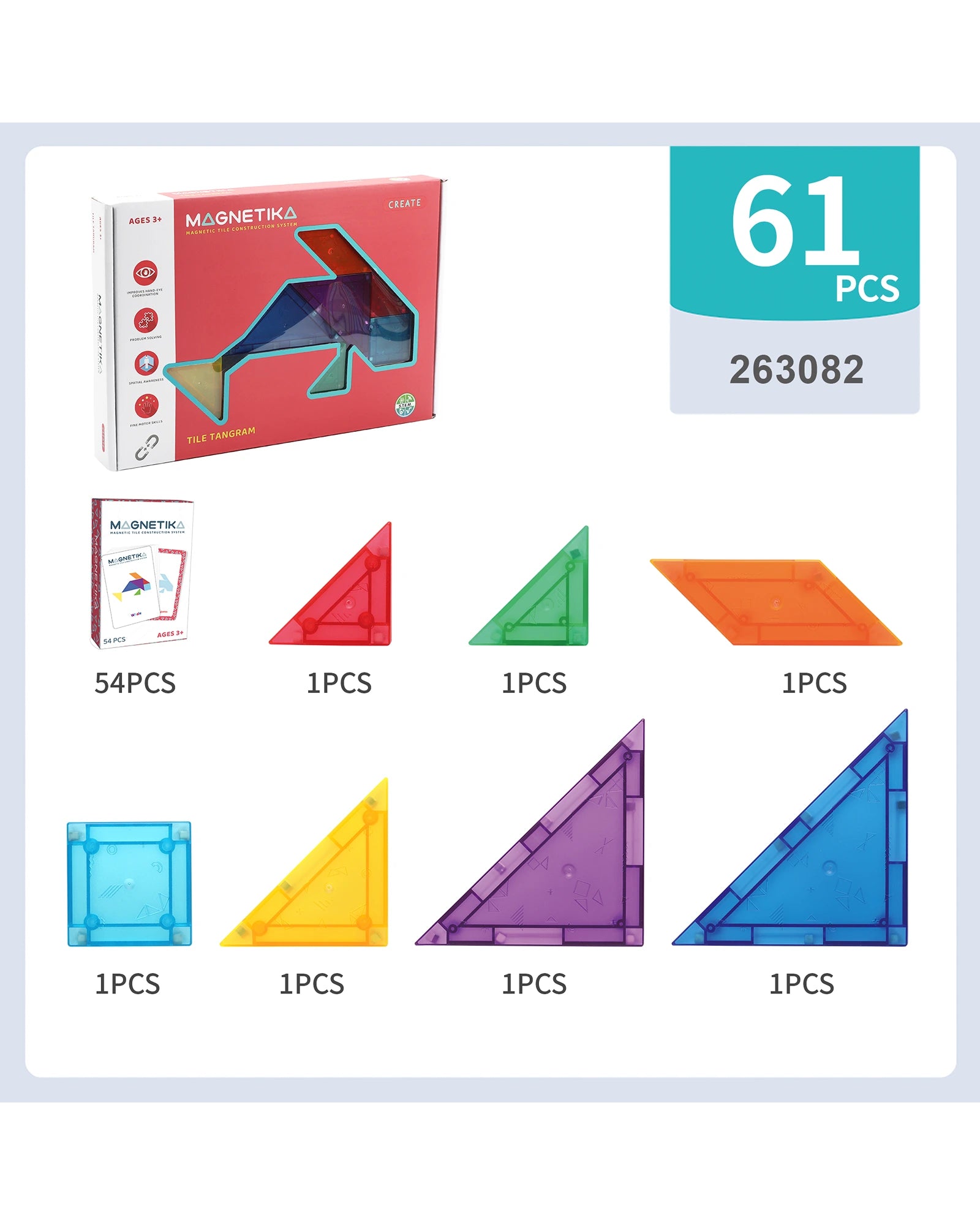 Magnetic Tile Tangram 61 Piece