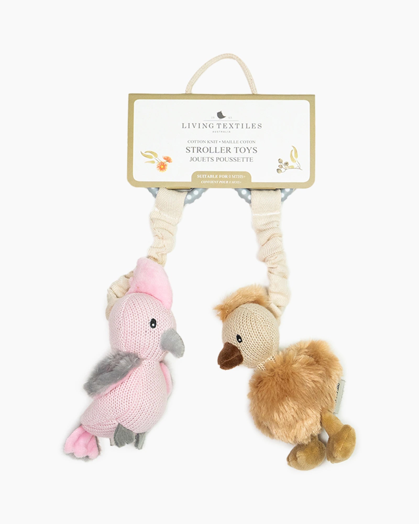 Living Textiles 2 Pack Stroller Toy - Galah & Emu
