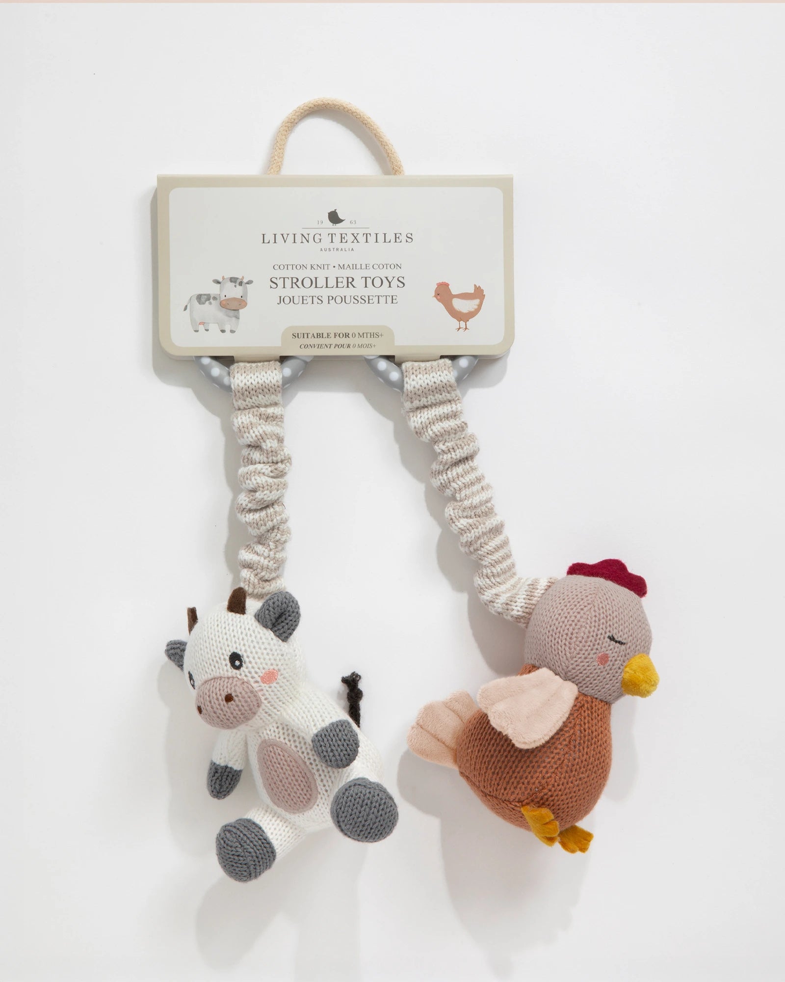 Living Textiles 2 Pack Stroller Toy - Cow & Chicken