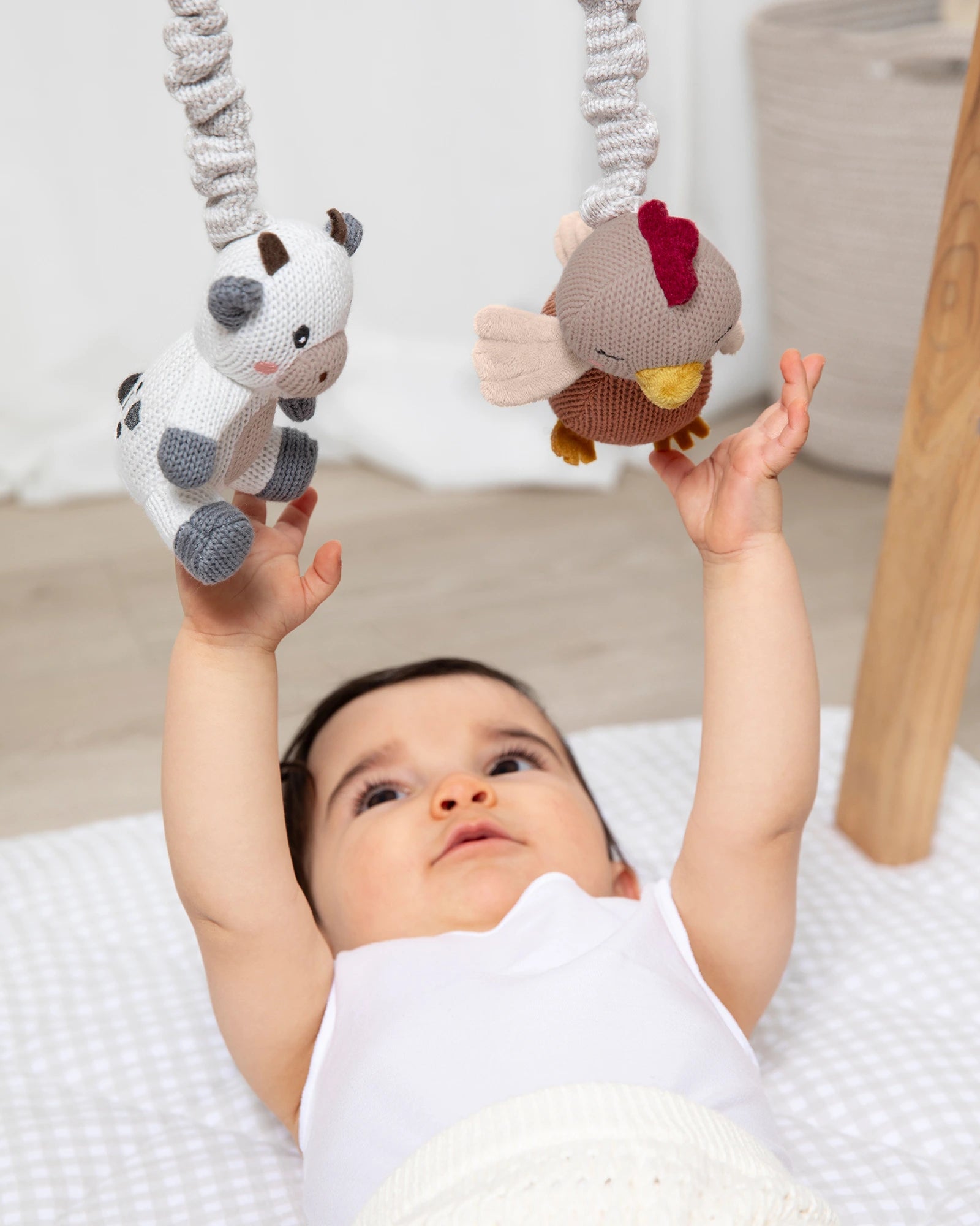 Living Textiles 2 Pack Stroller Toy - Cow & Chicken