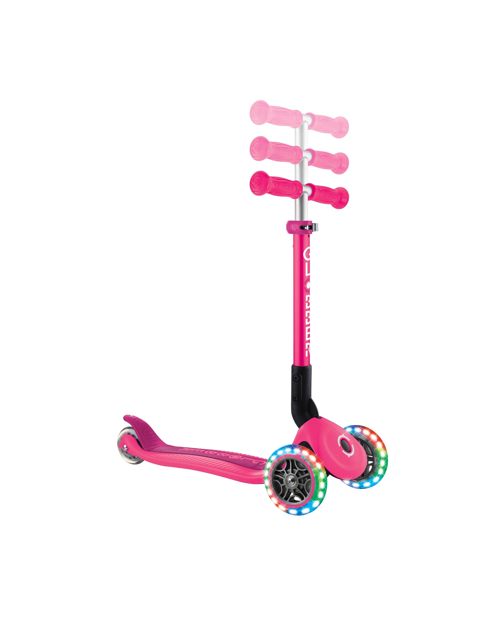 Globber Junior Primo Foldable Lights Scooter Fuchsia Pink