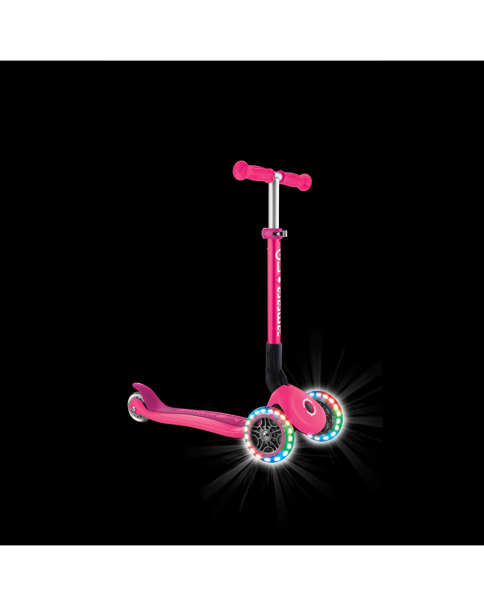 Globber Junior Primo Foldable Lights Scooter Fuchsia Pink