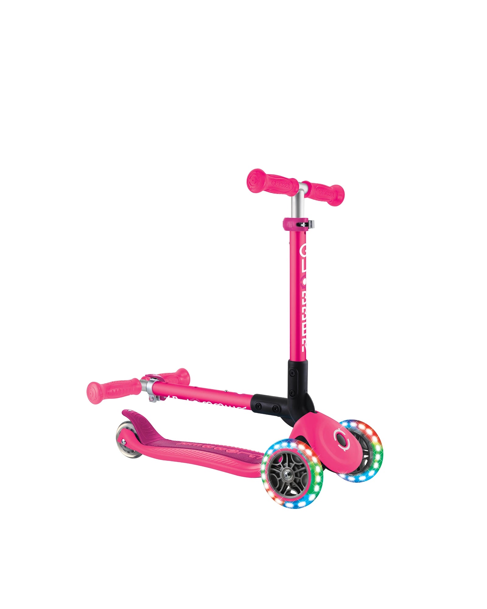Globber Junior Primo Foldable Lights Scooter Fuchsia Pink