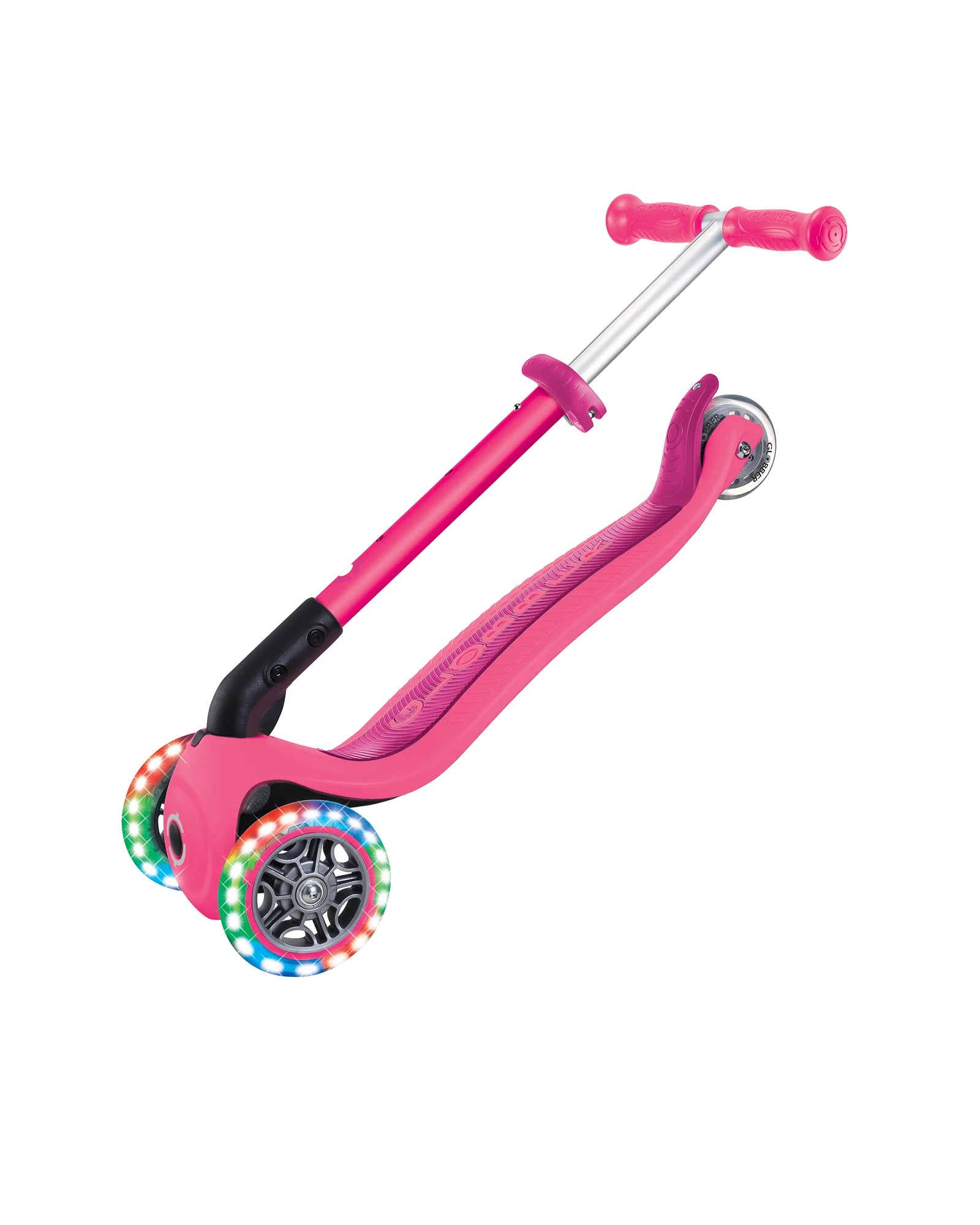 Globber Junior Primo Foldable Lights Scooter Fuchsia Pink