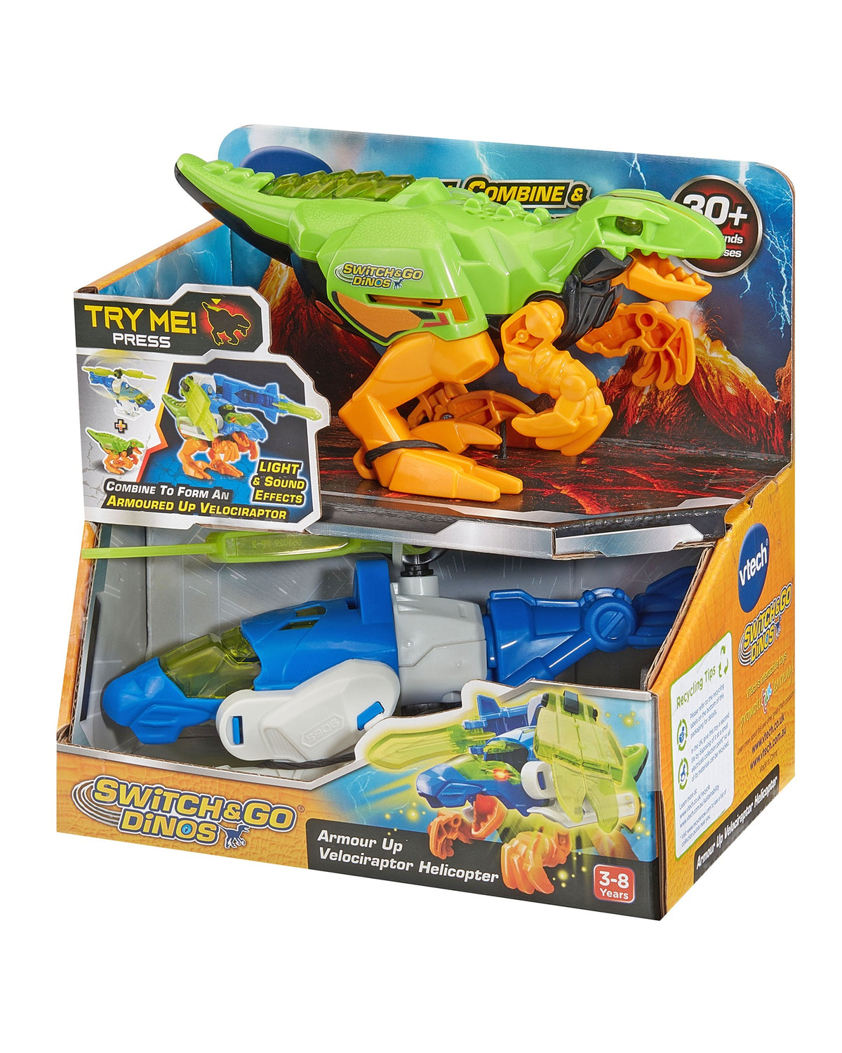 VTech Switch & Go Dinos Power Up Velociraptor Helicopter