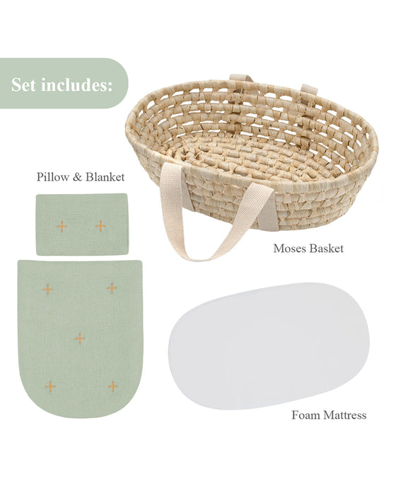 Woven Dolls Moses Basket Set Sage