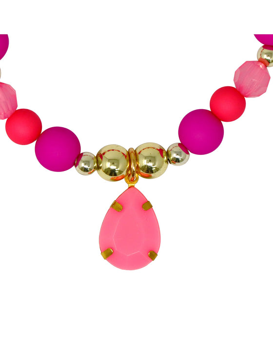 Pink Poppy Fairy Beaded Bracelet with Pink Pendant
