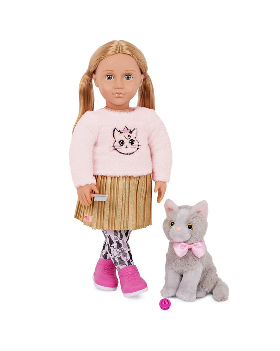 Our Generation Doll with Pet Kitten Melena and Mittens