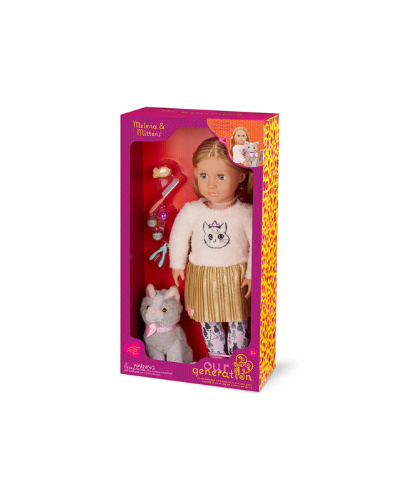 Our Generation Doll with Pet Kitten Melena and Mittens