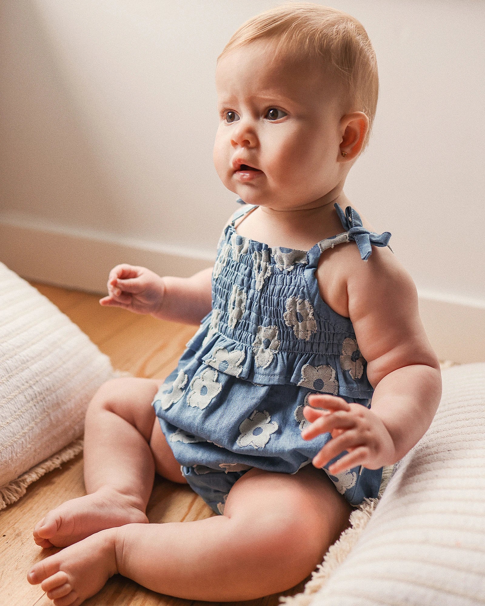 Kynd Baby Shirred Woven Romper Chambray - Size 1