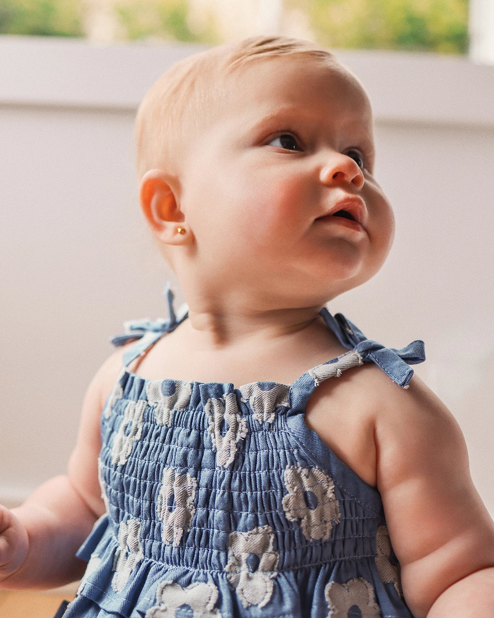 Kynd Baby Shirred Woven Romper Chambray - Size 1