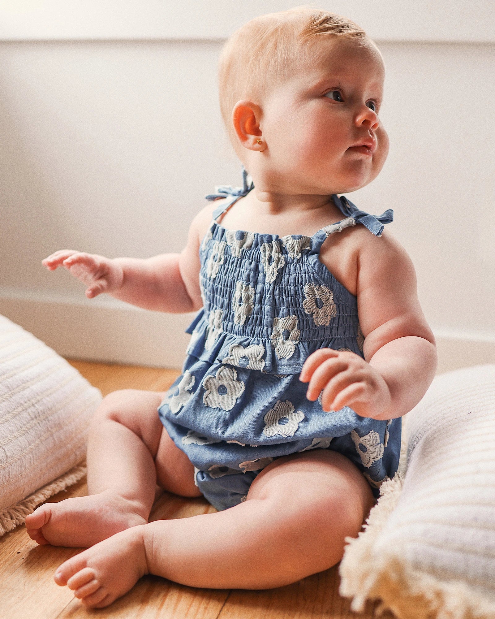 Kynd Baby Shirred Woven Romper Chambray - Size 1