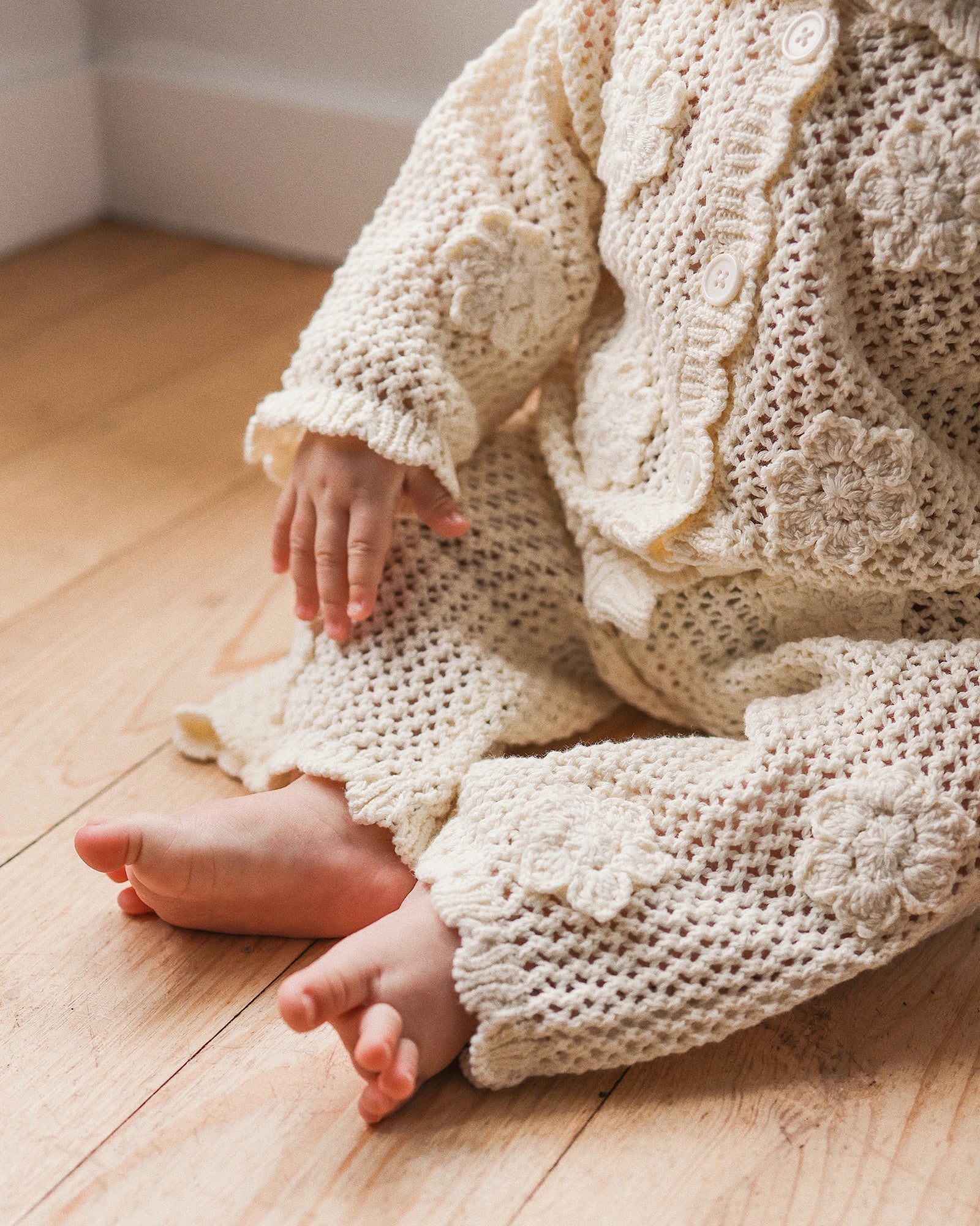 Kynd Baby Knit Crochet Daisy Flare Pant Vanilla - Size 2