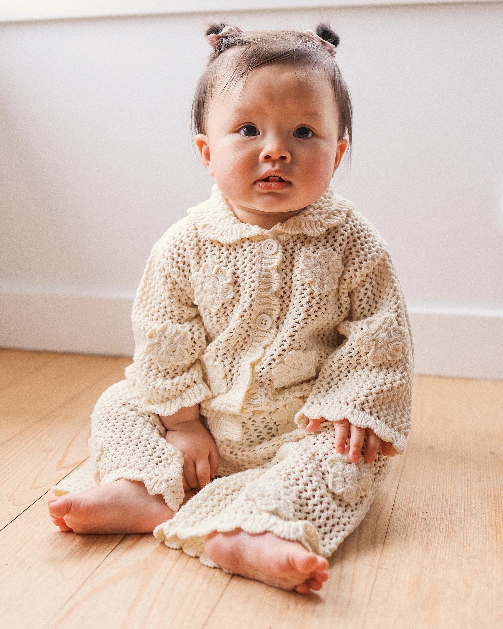Kynd Baby Knit Crochet Daisy Cardigan Vanilla - Size 0