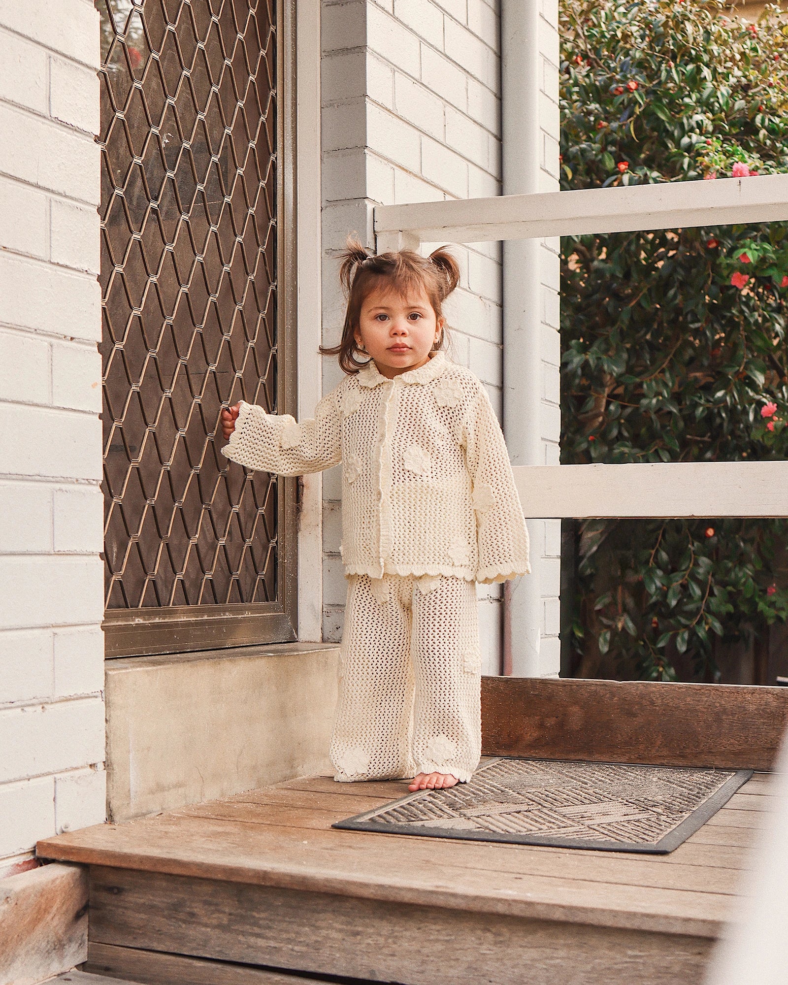 Kynd Baby Knit Crochet Daisy Flare Pant Vanilla - Size 2