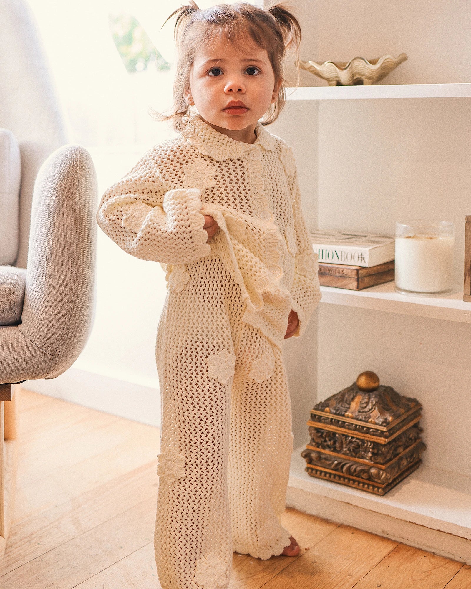Kynd Baby Knit Crochet Daisy Flare Pant Vanilla - Size 2