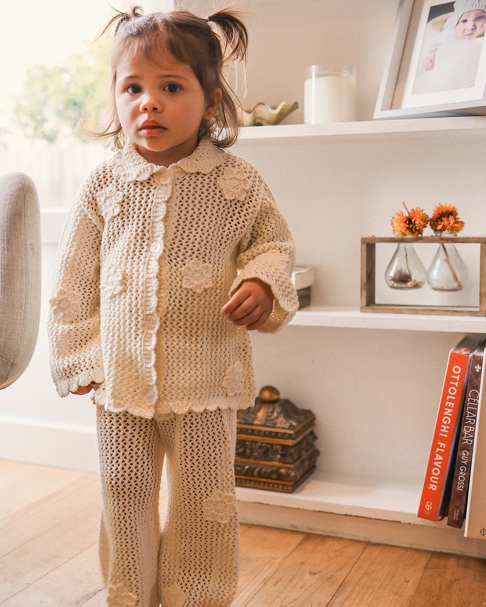 Kynd Baby Knit Crochet Daisy Cardigan Vanilla - Size 0
