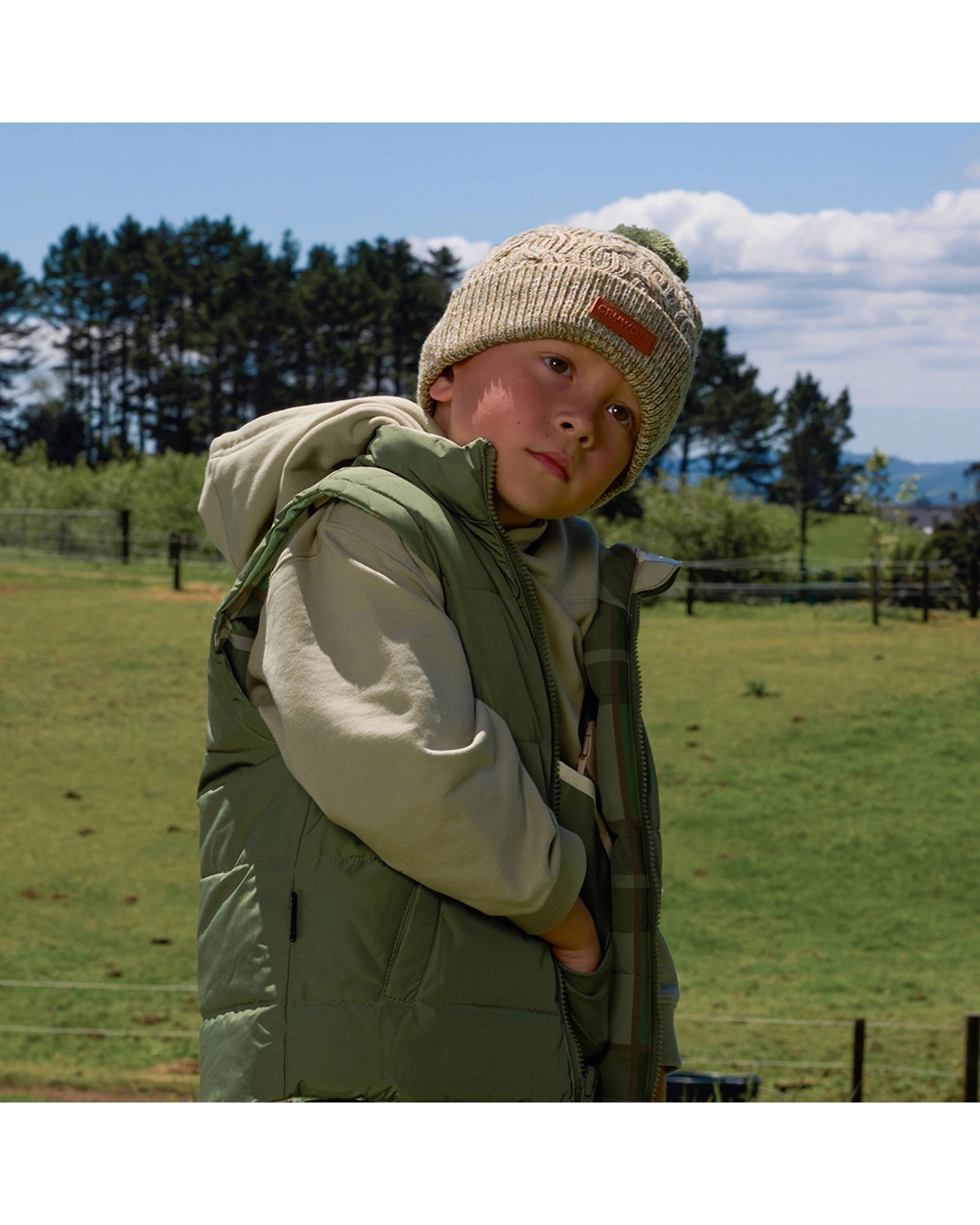 Pom Pom Beanie Olive Speckle