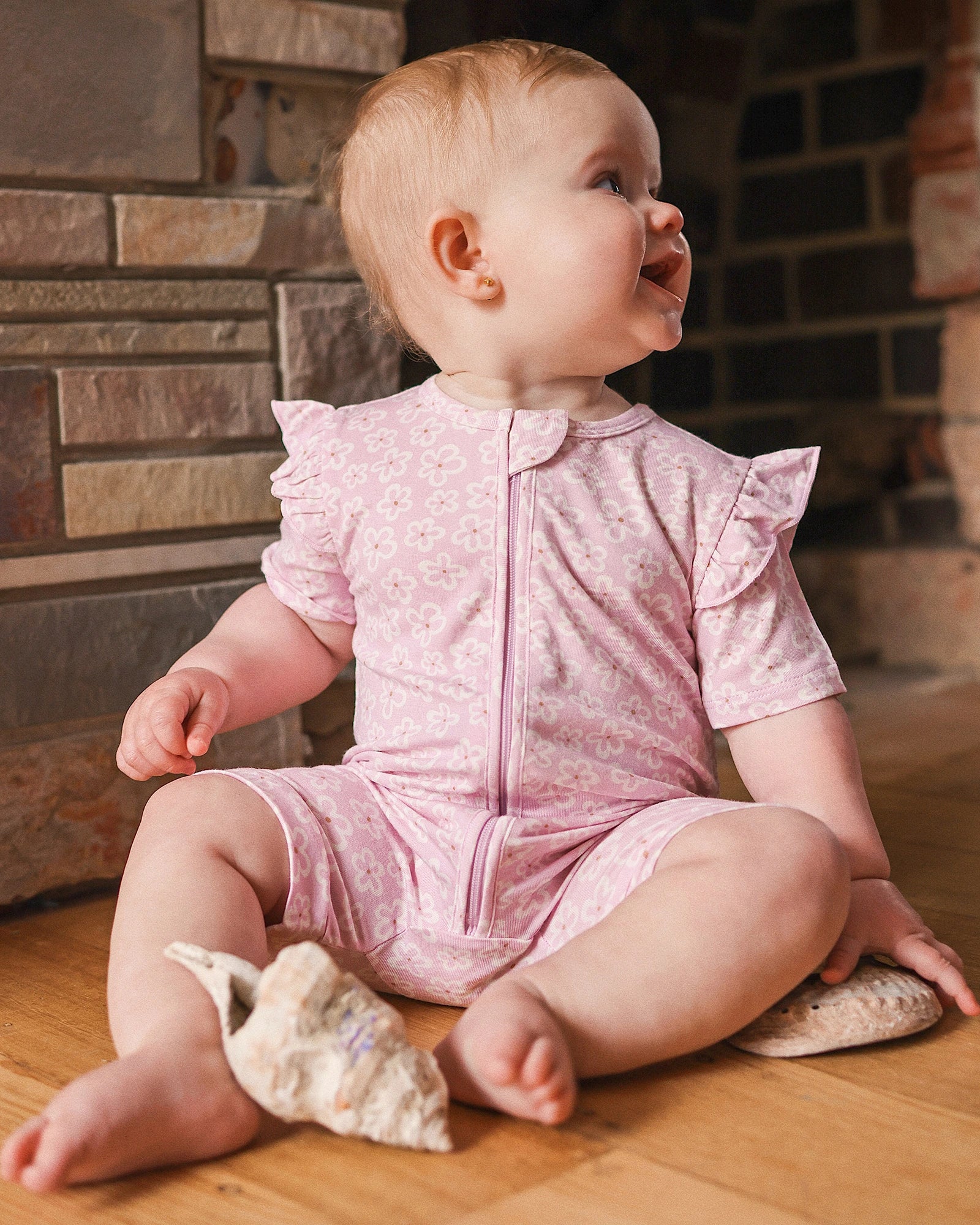 Kynd Baby Day or Night Short Sleeve Frill Onesie Frangipani - Size 0