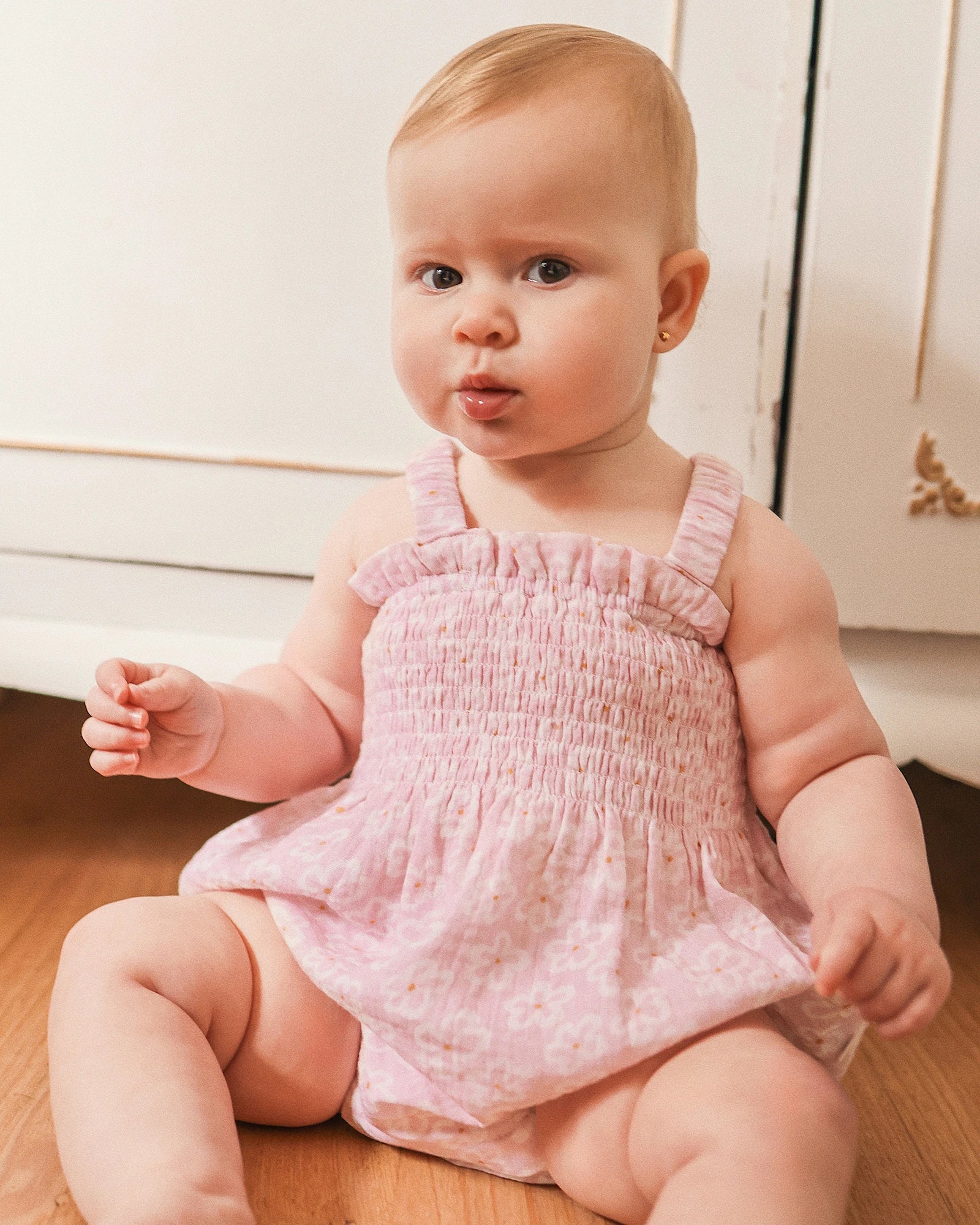 Kynd Baby Shirred Woven Romper Frangipani - Size 00