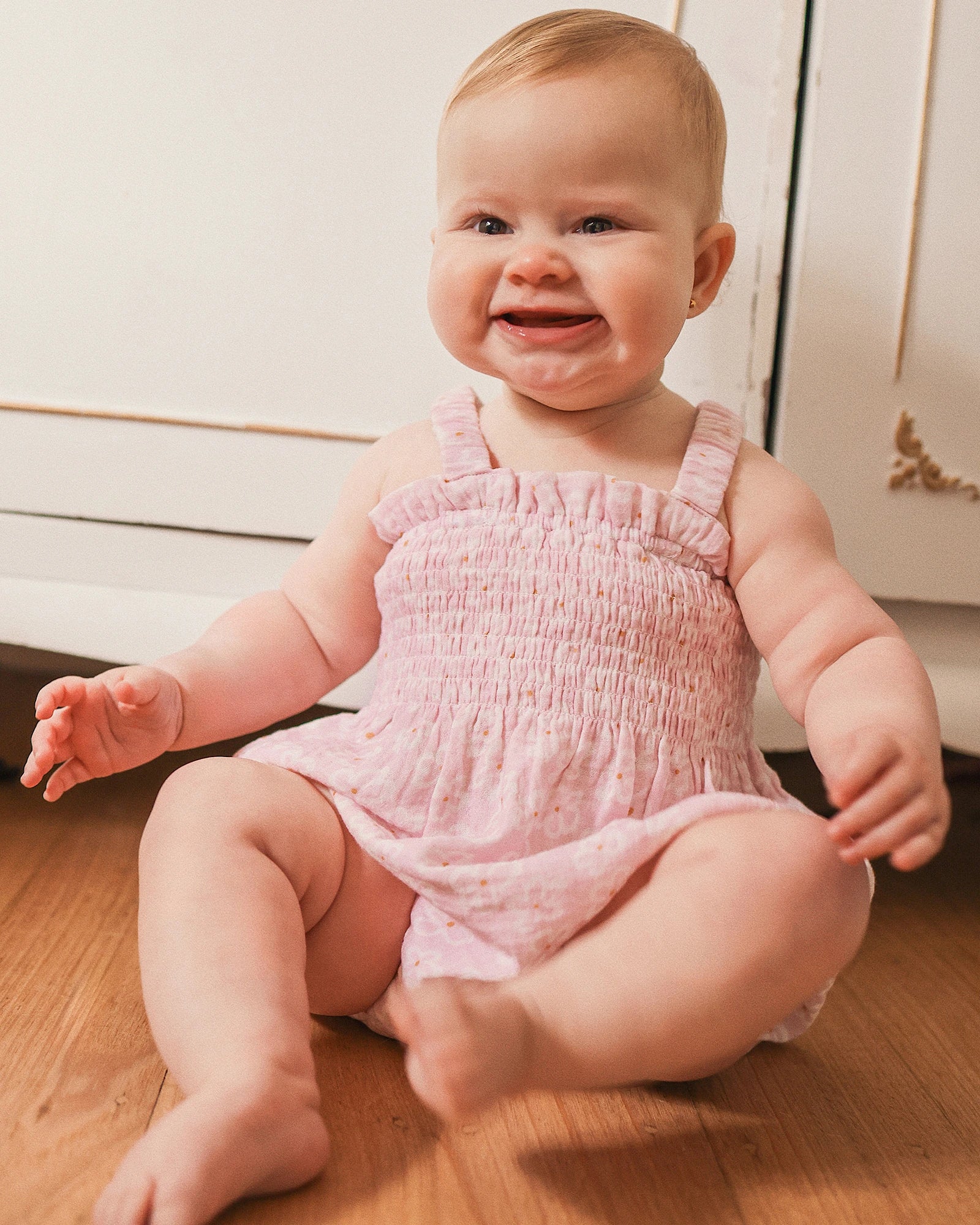 Kynd Baby Shirred Woven Romper Frangipani - Size 00