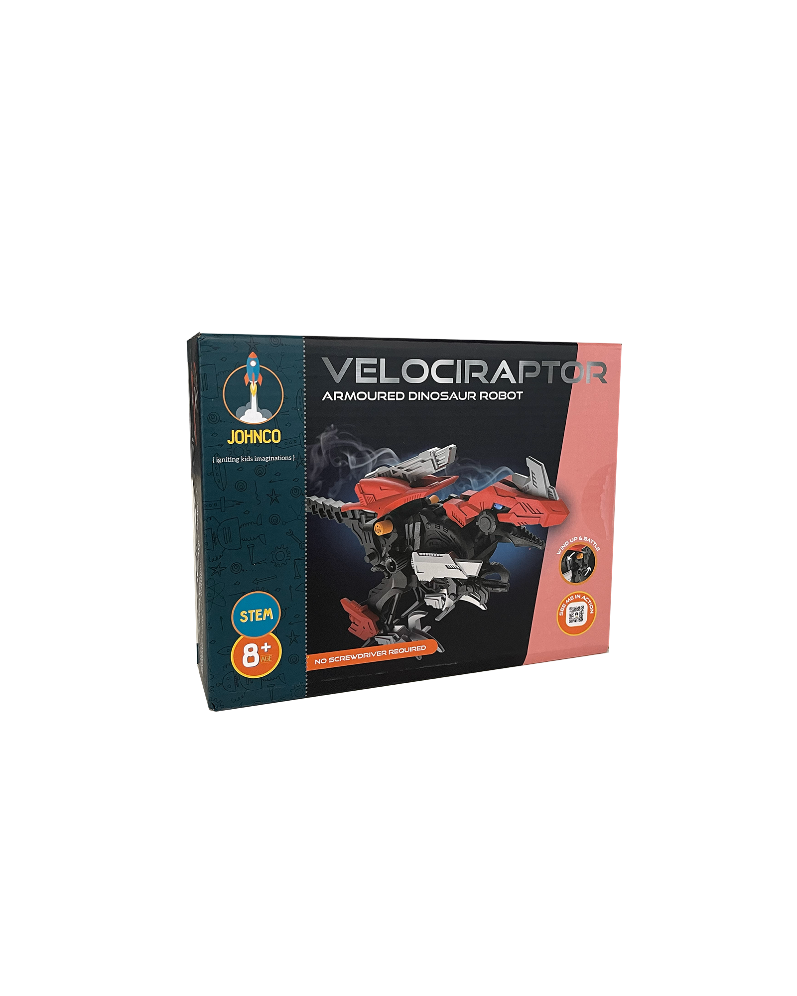 Johnco Velociraptor Armoured Dinosaur Robot Red