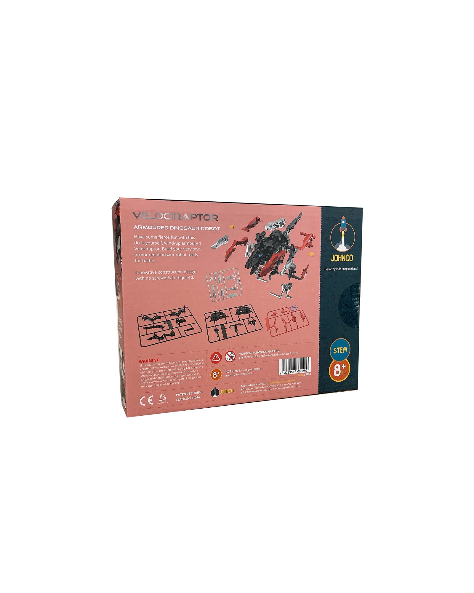 Johnco Velociraptor Armoured Dinosaur Robot Red