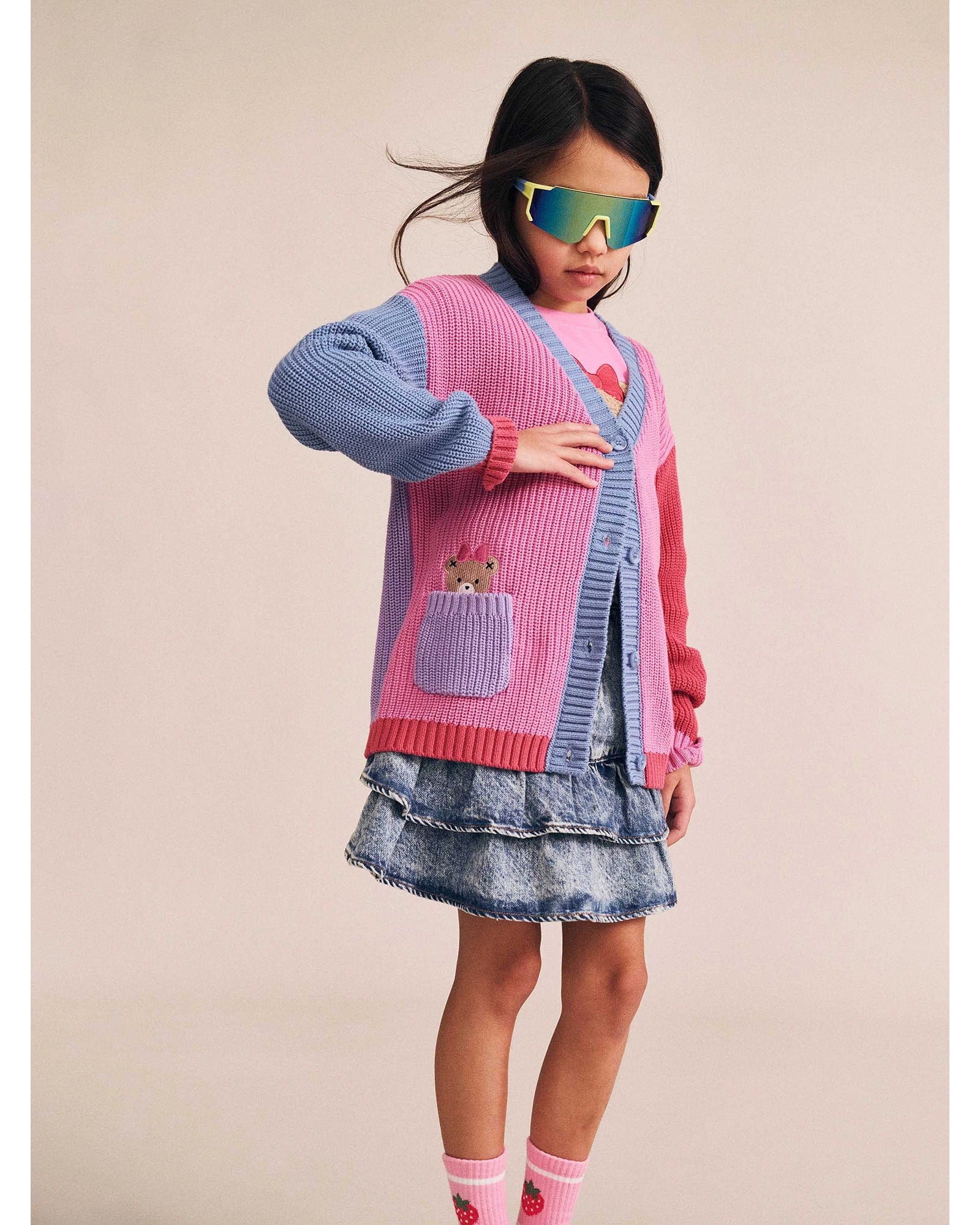 Colour Block Huxette Cardi - Strawberry Multi