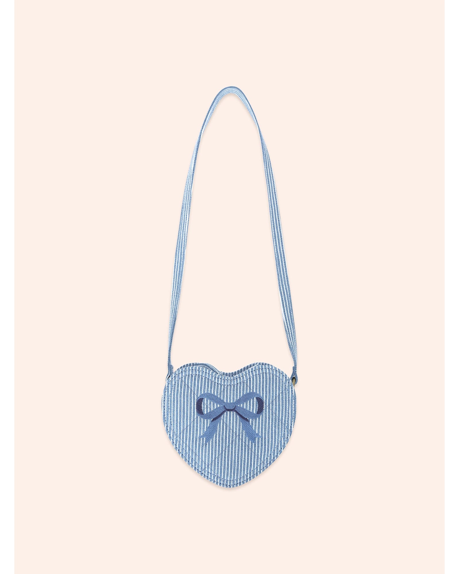 Stripe Denim Bow Heart Handbag