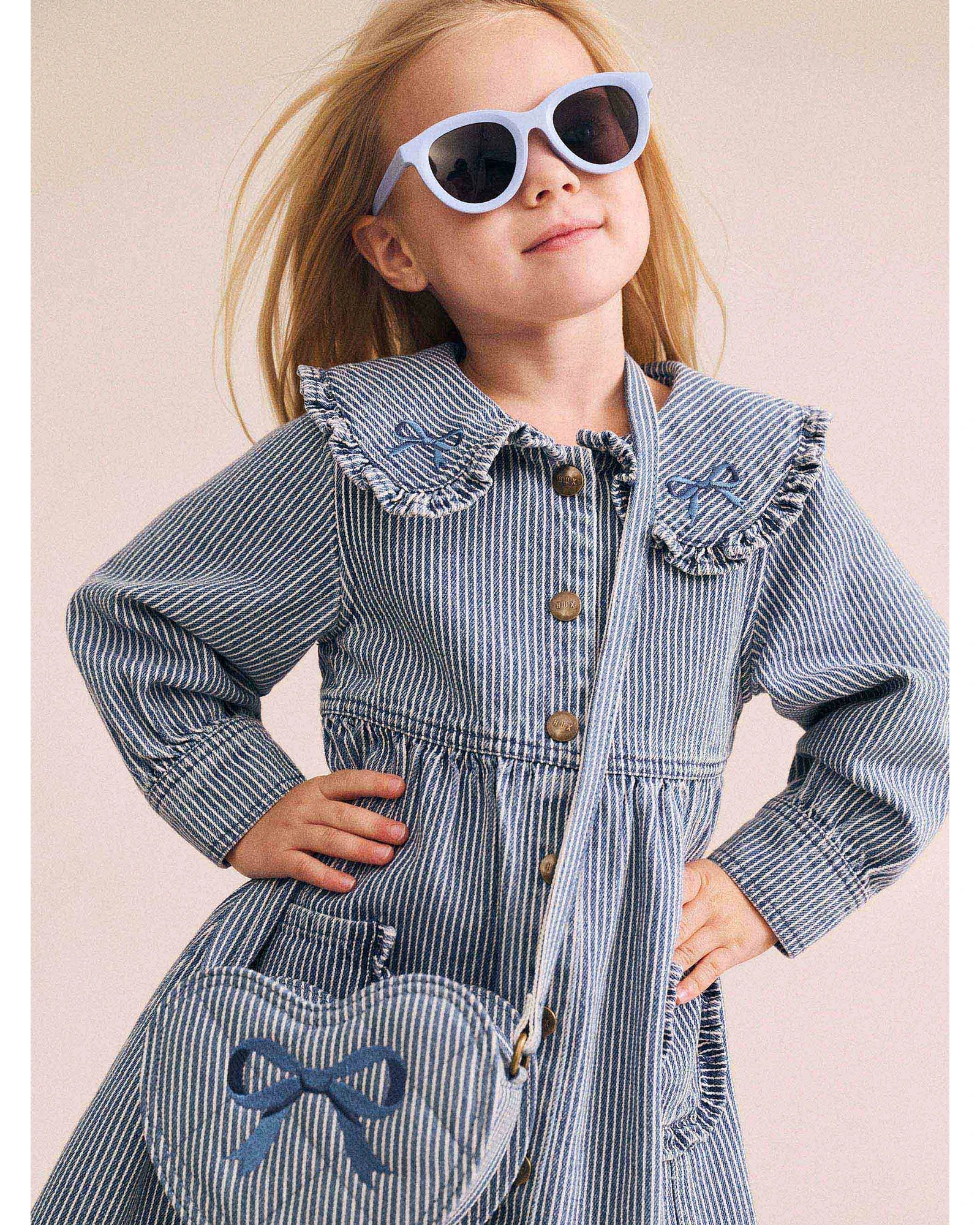 Stripe Denim Bow Heart Handbag