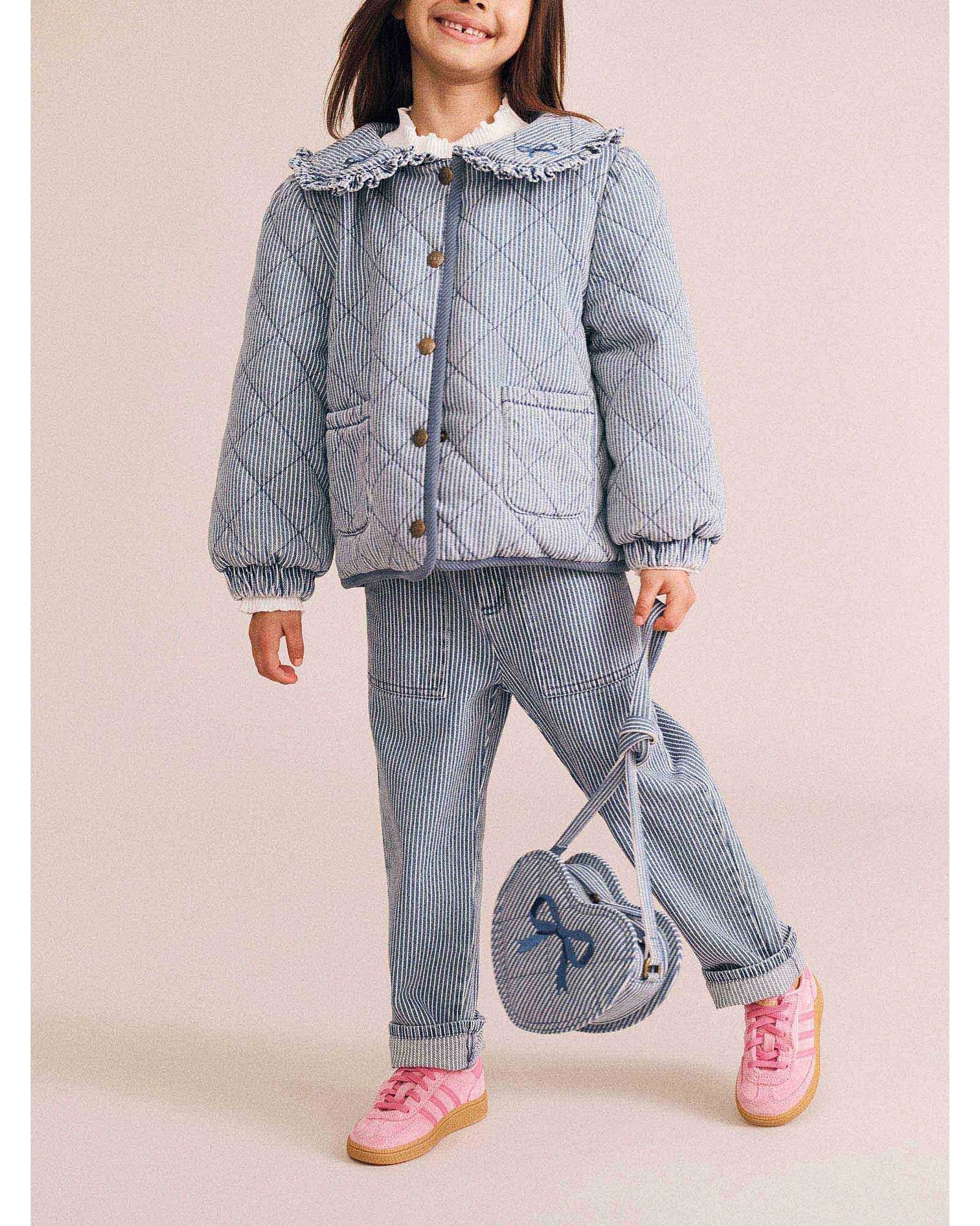 Stripe Denim Bow Heart Handbag
