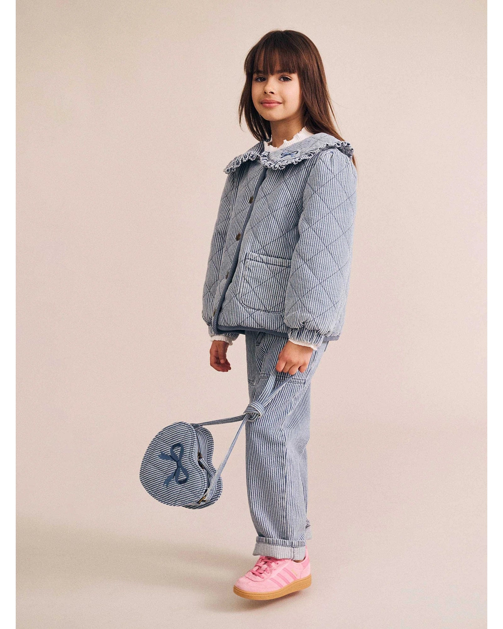 Stripe Denim Bow Heart Handbag