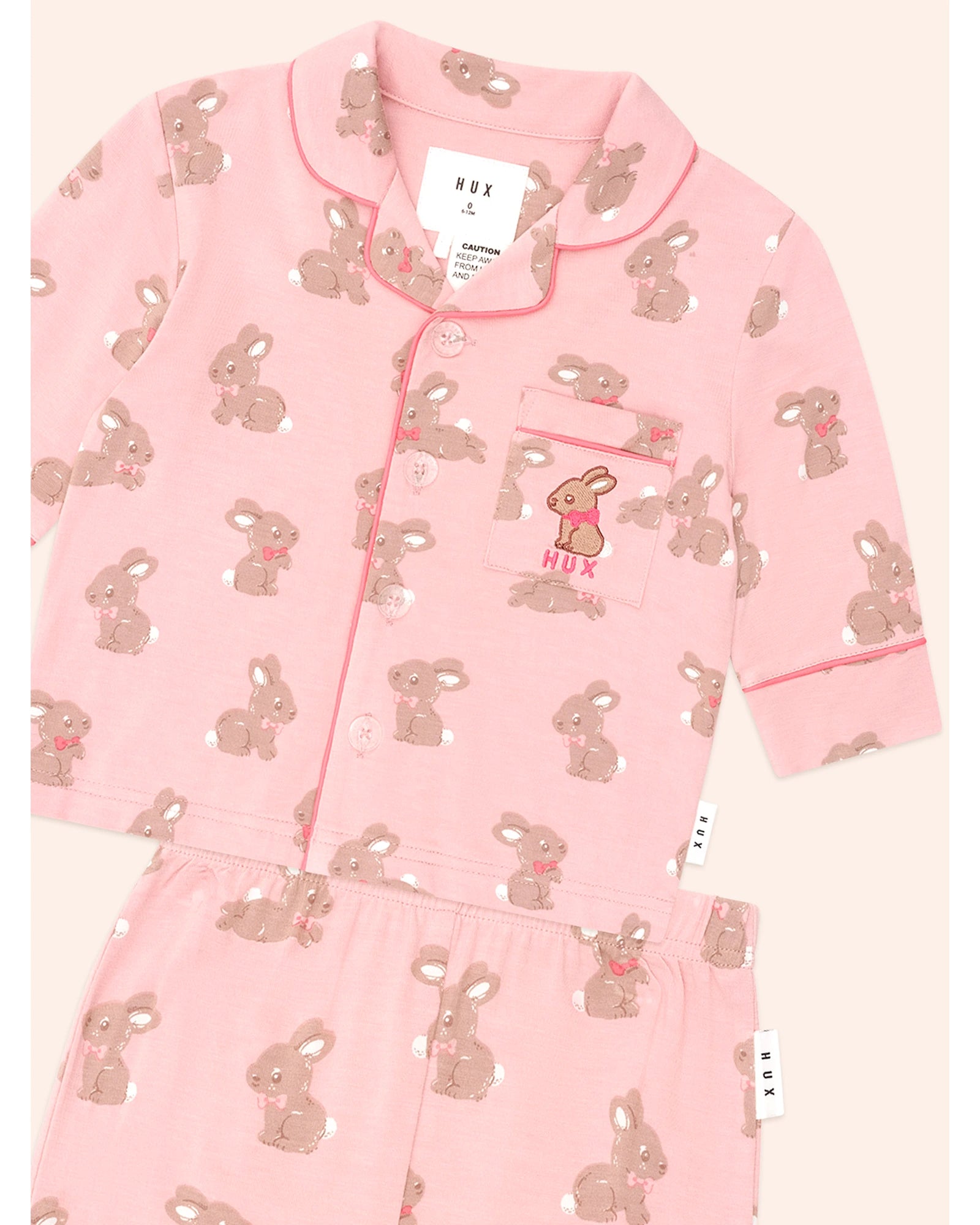 Dusty Pink Bunny Pj Set - Strawberry