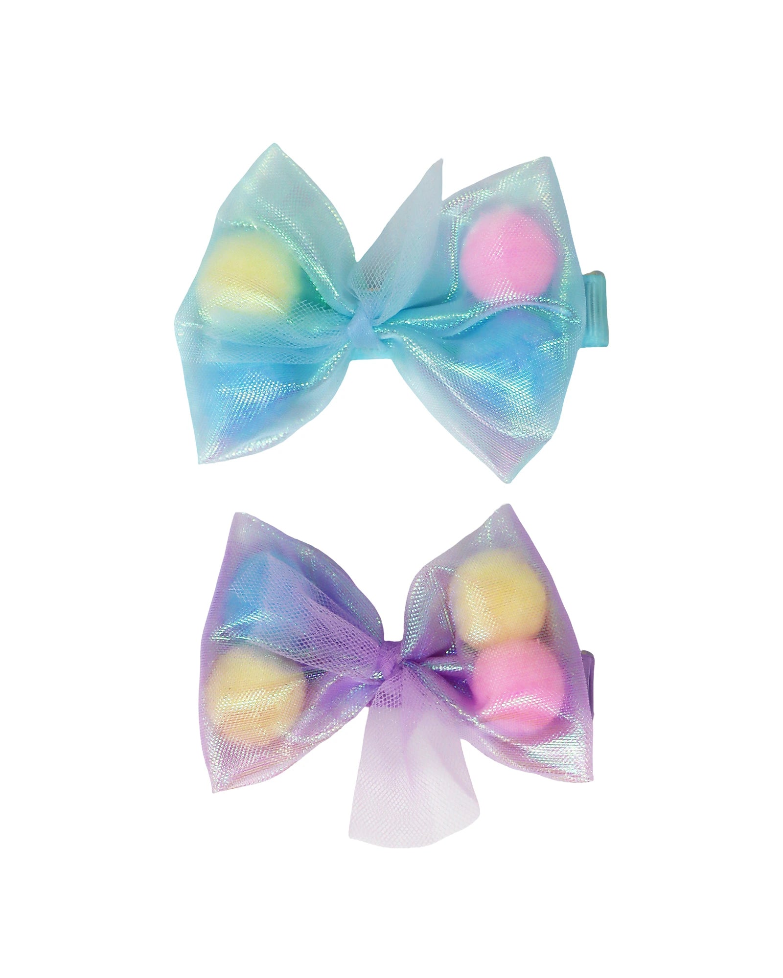 Pom Pom Bow Hair Clip