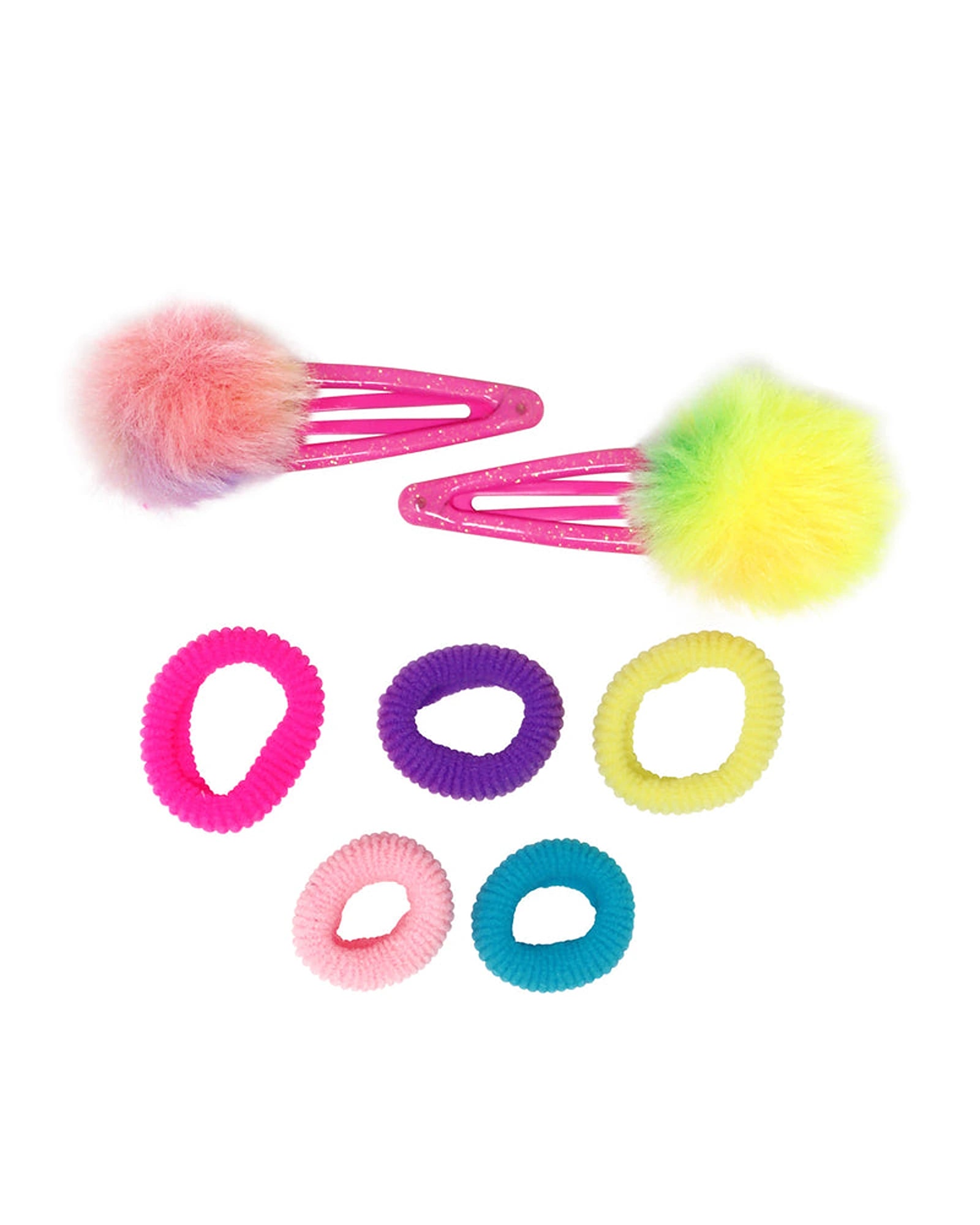 Pom Pom Hair Clips & Elastics - Assorted