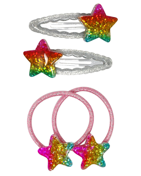 Pink Poppy Rainbow Star Sparkly Hair Accessories Set