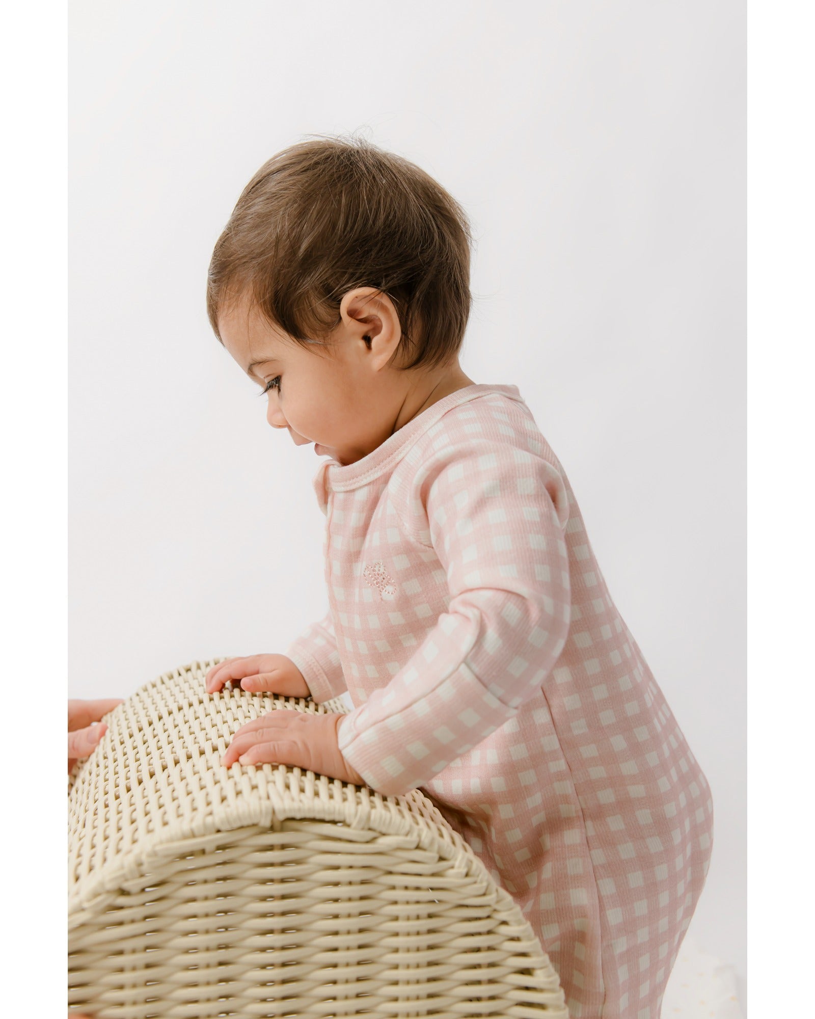 Homegrown Pink Gingham Rib Growsuit
