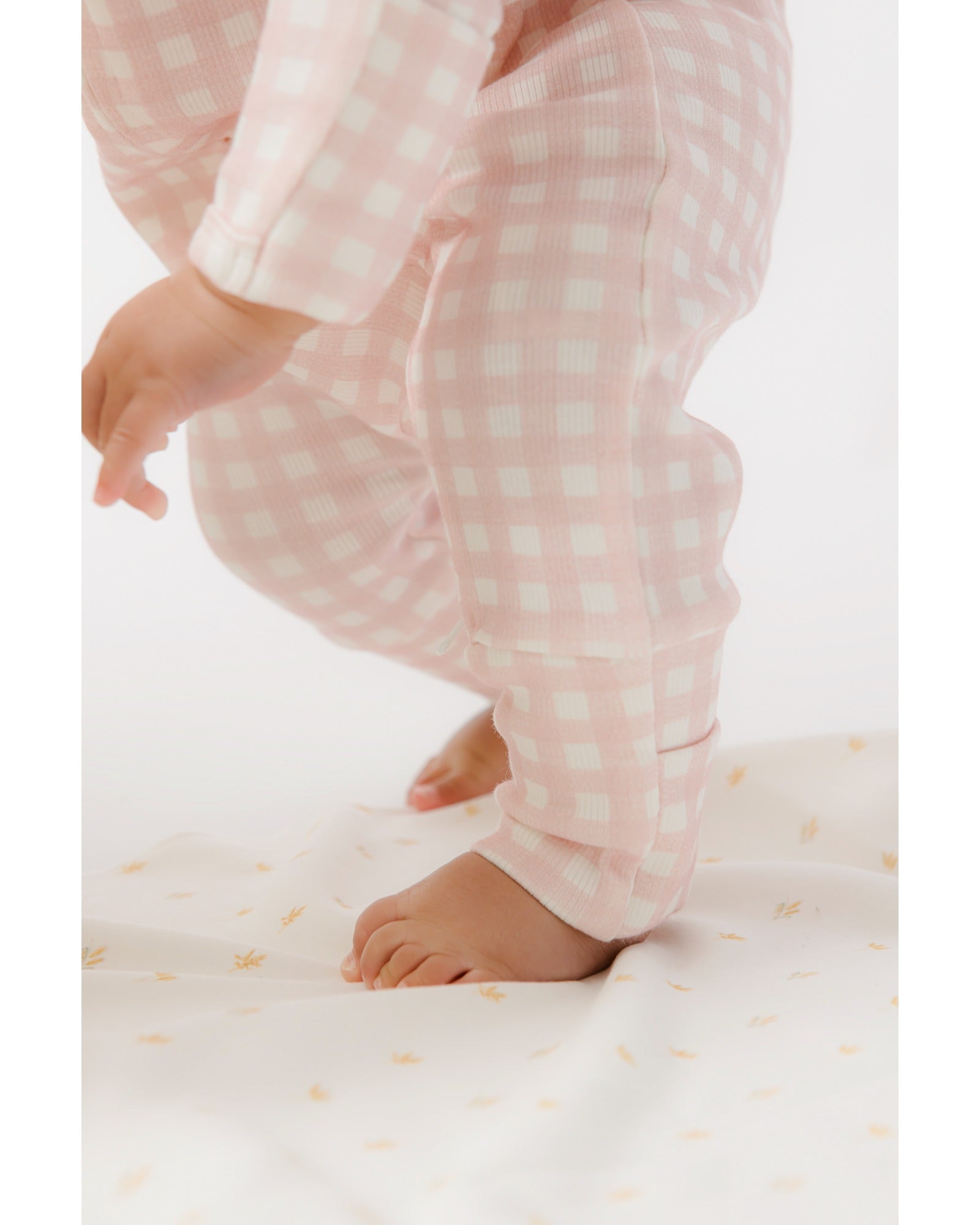 Homegrown Pink Gingham Rib Growsuit