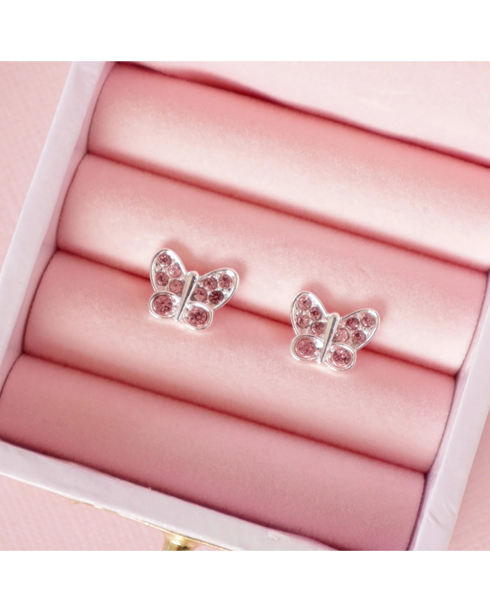 Pink Crystal Butterfly Earrings