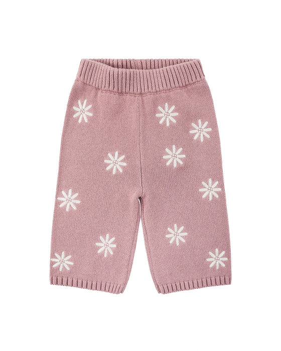 Kynd Baby Embroided Knit Flare Pants - Woodrose